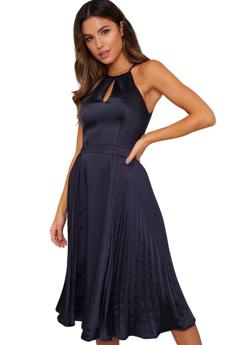 Benita Satin Cocktail Dress, Alternate, color, NAVY