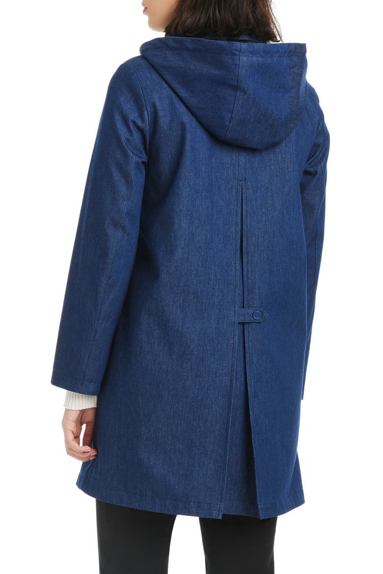 back pleat a-line denim coat, Alternate, color, DARK DENIM