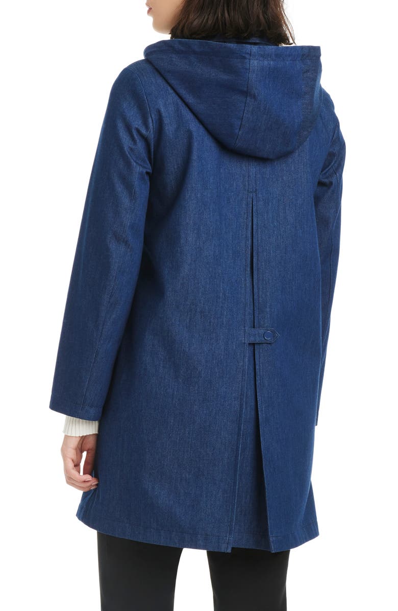 Kate Spade New York back pleat a-line denim coat, Alternate, color, Dark Denim