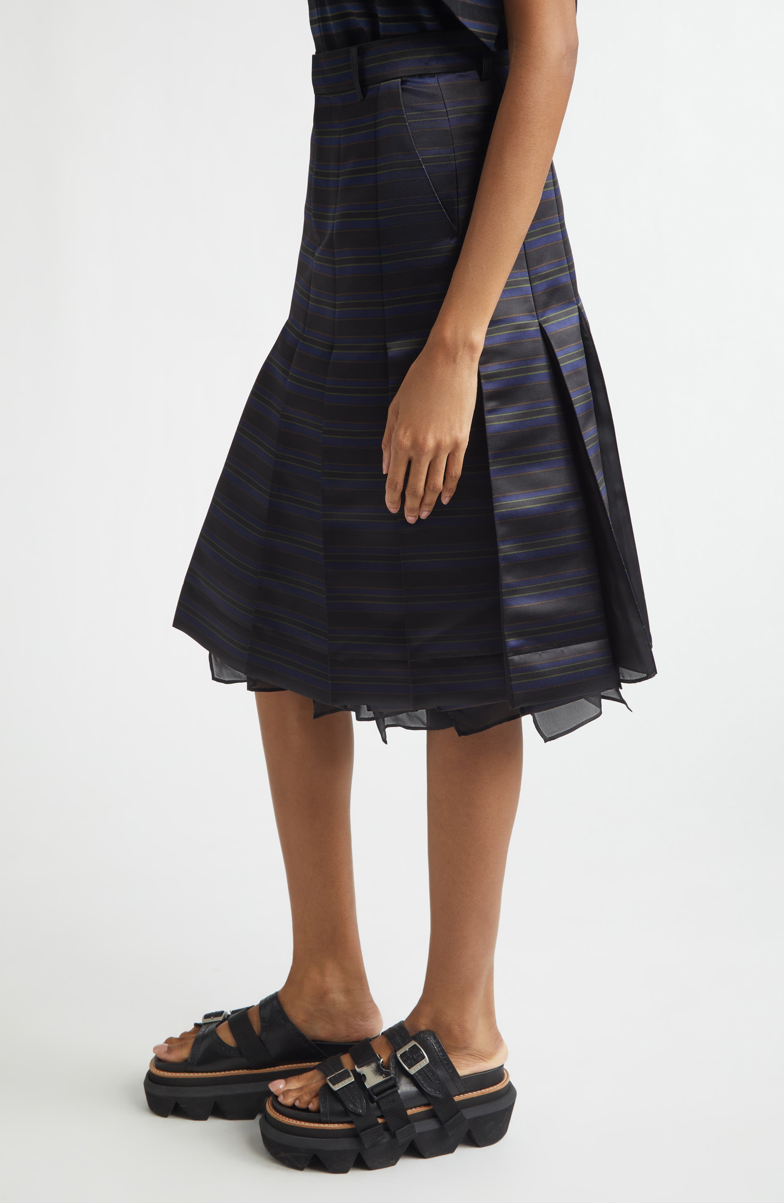 Sacai Pleated Horizontal Stripe Skirt (Women) | Nordstrom