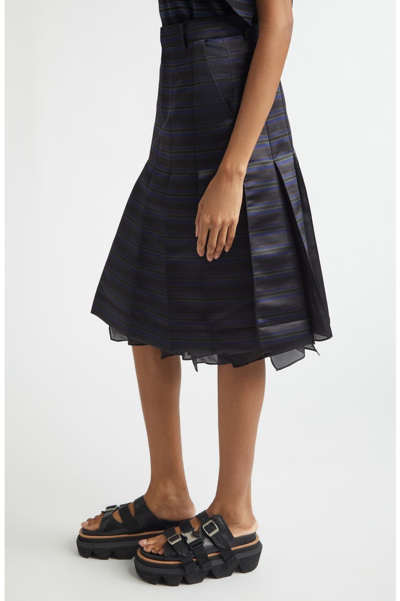 Pleated Horizontal Stripe Skirt, Alternate, color, BLACK/ NAVY