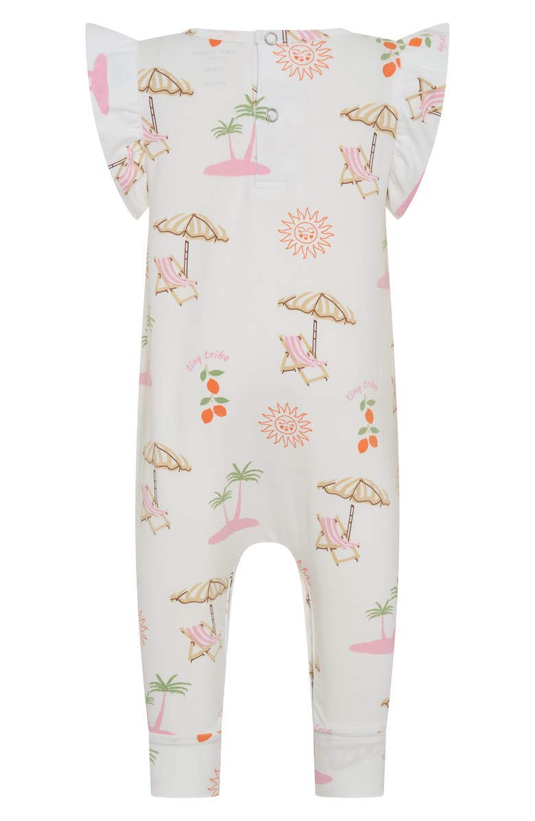 TINY TRIBE Kids' Summer Paradise Ruffle Cotton Blend Romper, Alternate, color, Cream