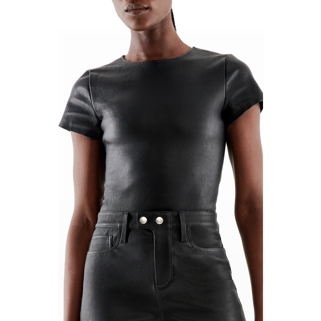 As By Df Brando Stretch Leather Tee In Black