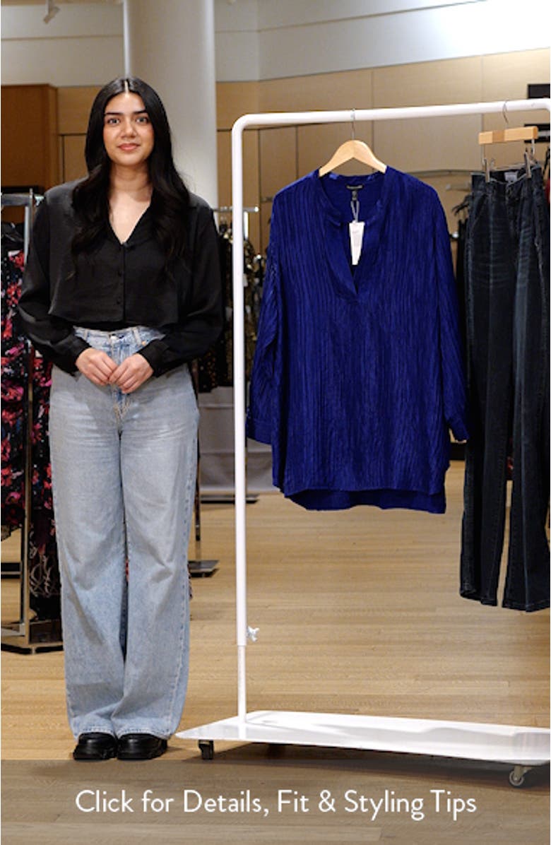 Mandarin Collar Textured Stretch Silk Tunic, sales video thumbnail