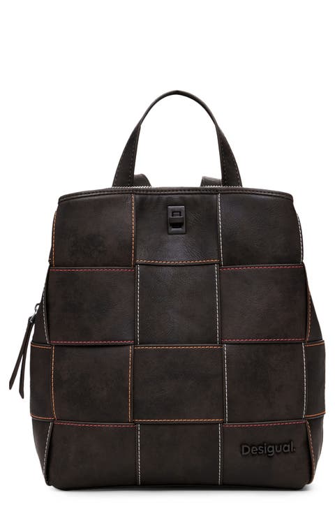 Mini Woven Faux Leather Backpack