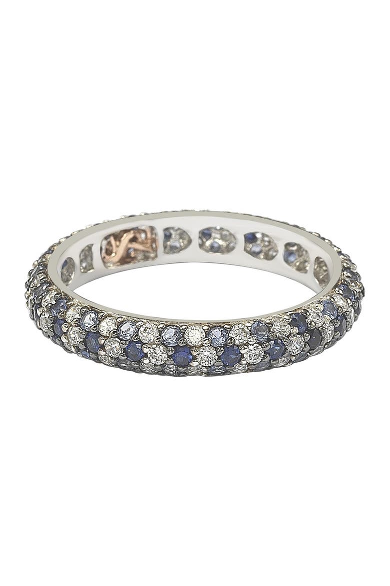 Sterling Silver Sapphire & Diamond Accent Pave Eternity Band, Main, color, BLUE