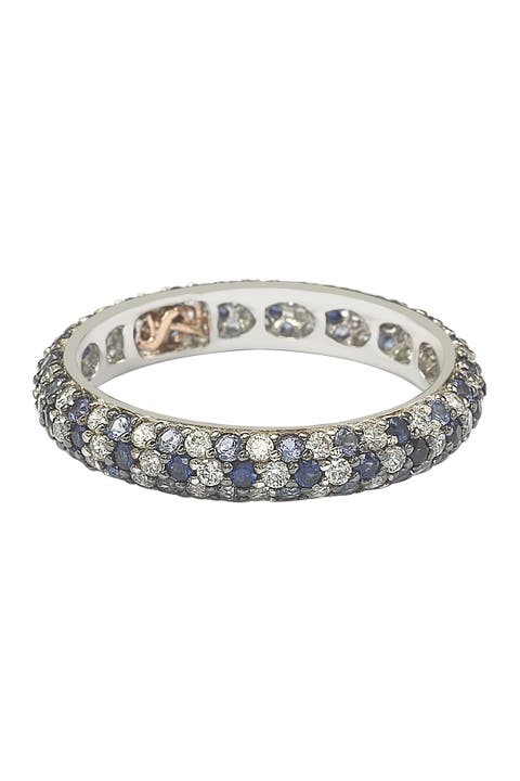 Sterling Silver Sapphire & Diamond Accent Pave Eternity Band