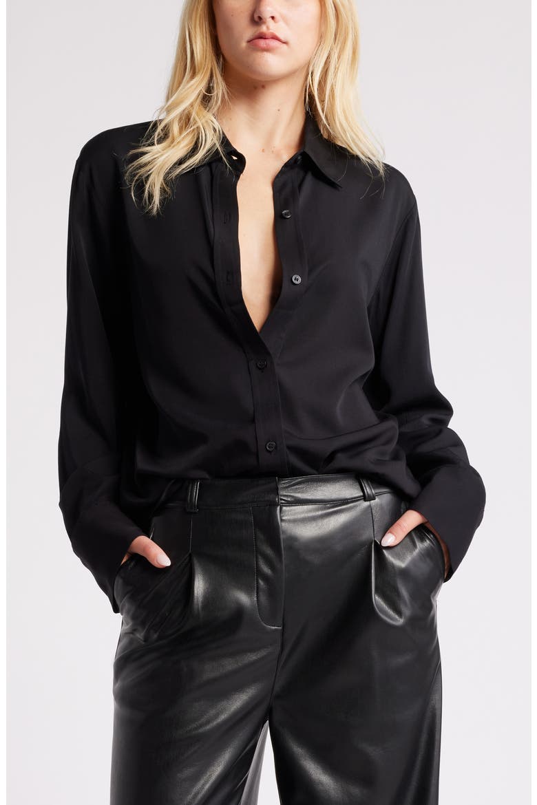 Relaxed Fit Long Sleeve Button-Up Shirt, Main, color, BLACK