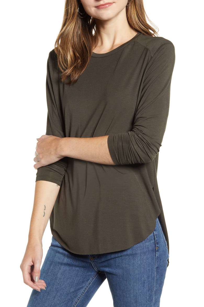 Long Sleeve Shirttail Hem Shirt, Main, color, GREY BELUGA