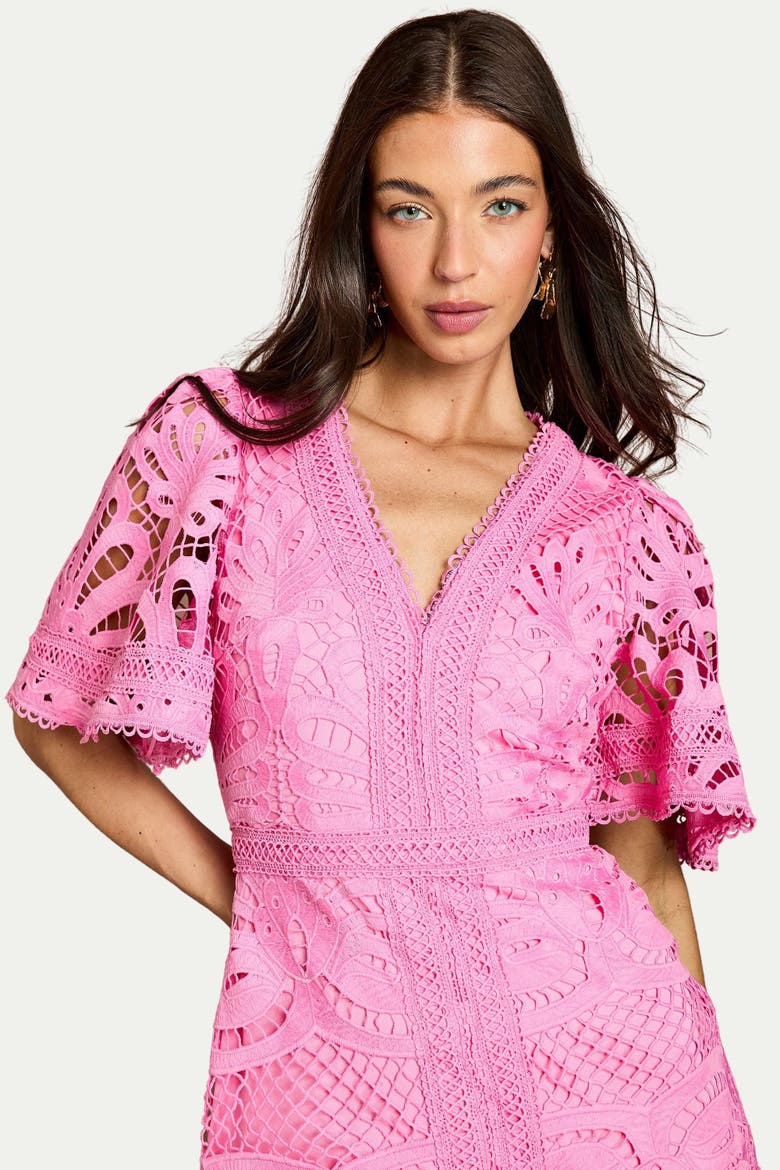 Placement Lace Hanky Hem Dress, Alternate, color, Pink