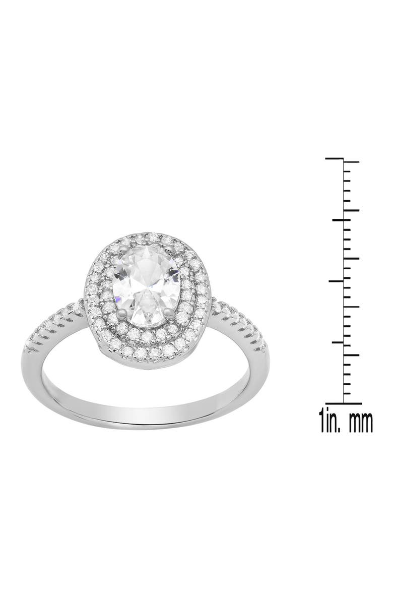 18K White Gold Plated Oval Simulated Diamond Double Halo Ring, Alternate, color, SILVER