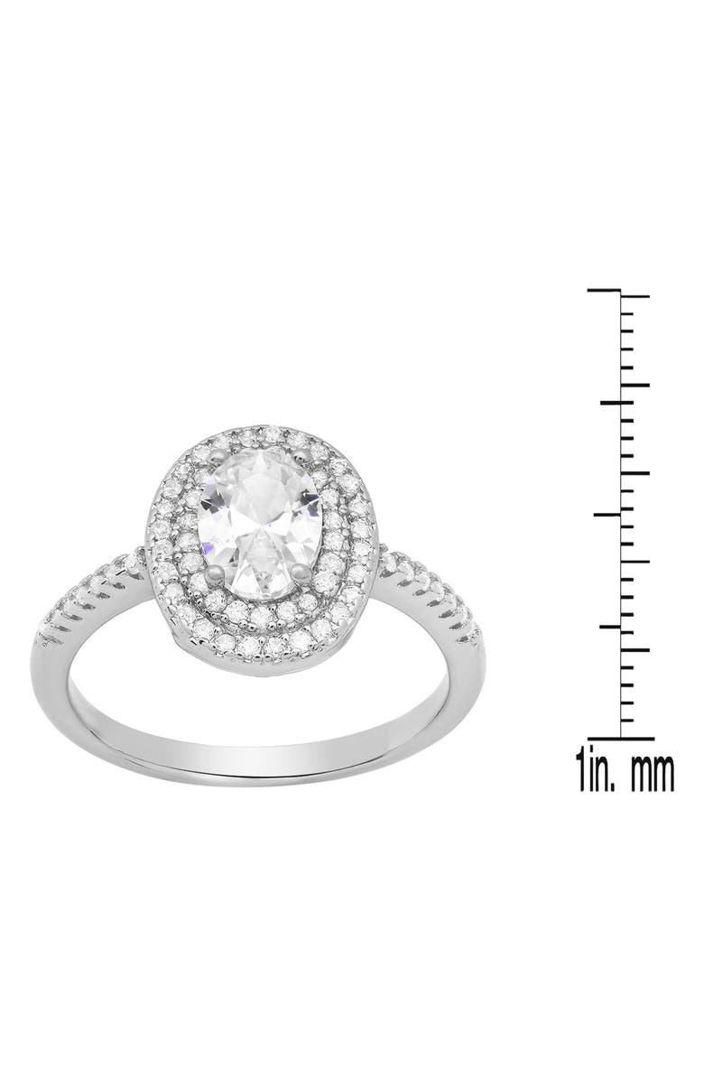 HMY JEWELRY 18K White Gold Plated Oval Simulated Diamond Double Halo Ring, Alternate, color, Silver