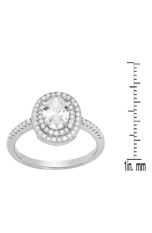 Hmy Jewelry 18k White Gold Plated Oval Simulated Diamond Double Halo Ring In Silver