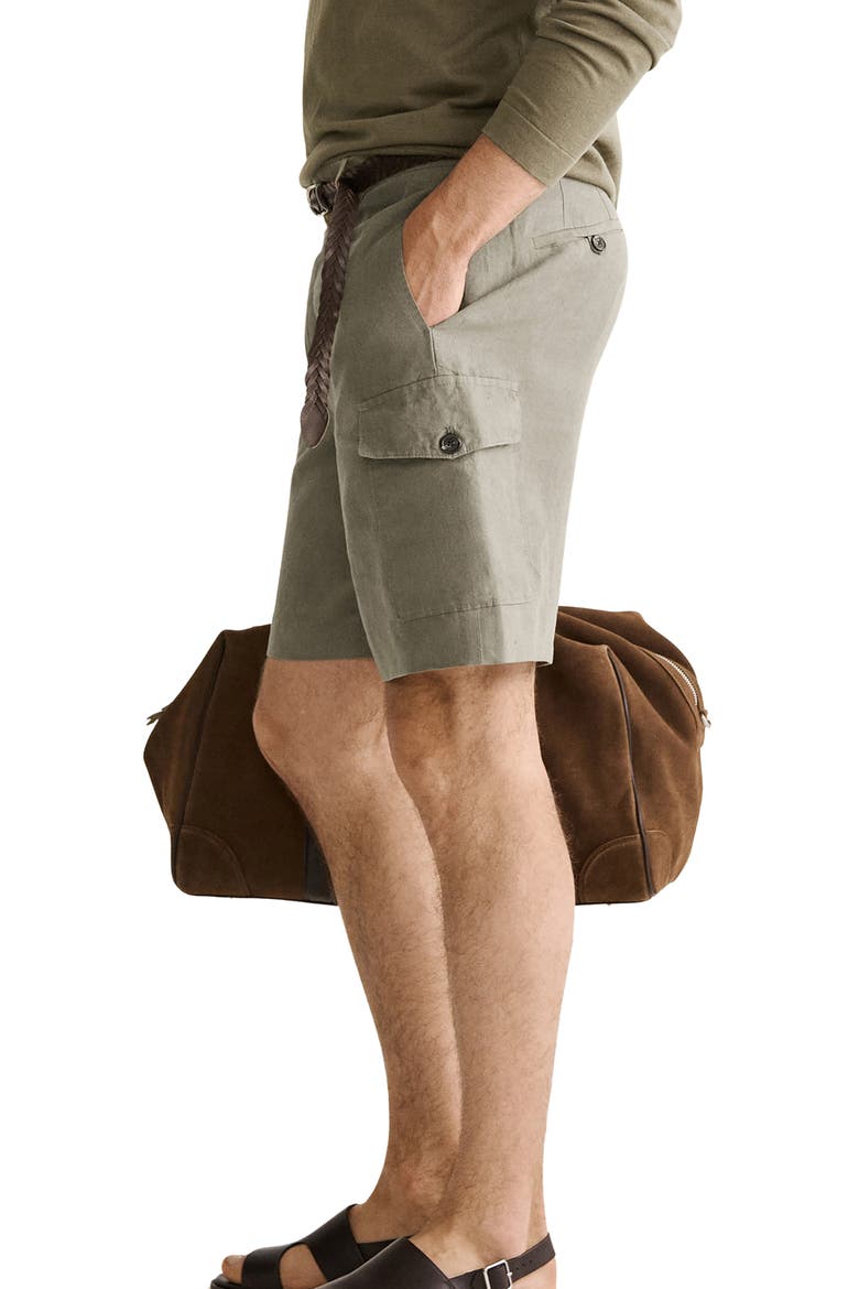 Linen Cargo Bermuda Shorts, Alternate, color, KHAKI GREEN