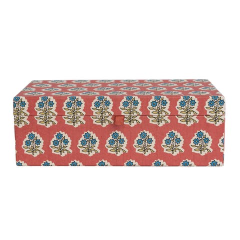 Fabric Covered Jewelry Box with Floral Pattern and Interior Mirror, Multicolor