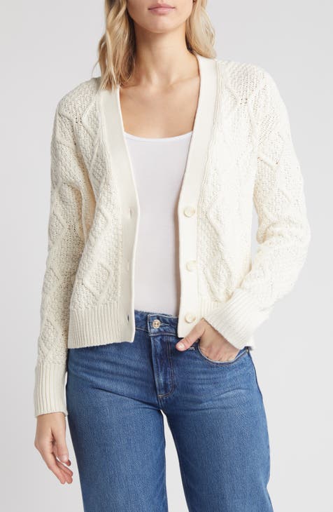 Queen of Cashmere Boyfriend Cardigan top Sweater Ivory Cream Long Sleeve Size 2