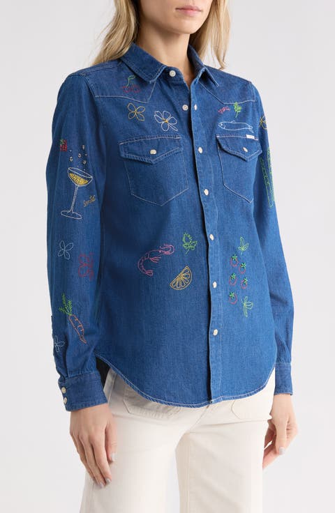 All My Exes Embroidered Denim Shirt