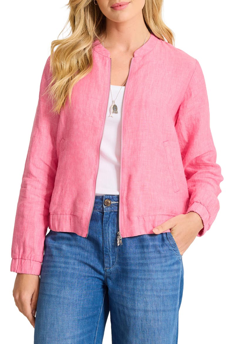 Linen Bomber Jacket, Main, color, PINK APPLE