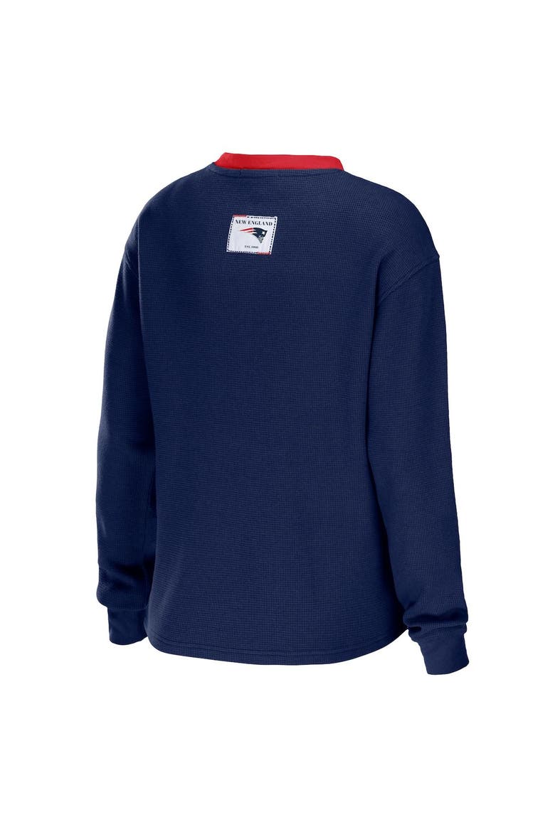 Women's WEAR by Erin Andrews Navy New England Patriots Waffle Henley Long Sleeve T-Shirt, Alternate, color, Navy