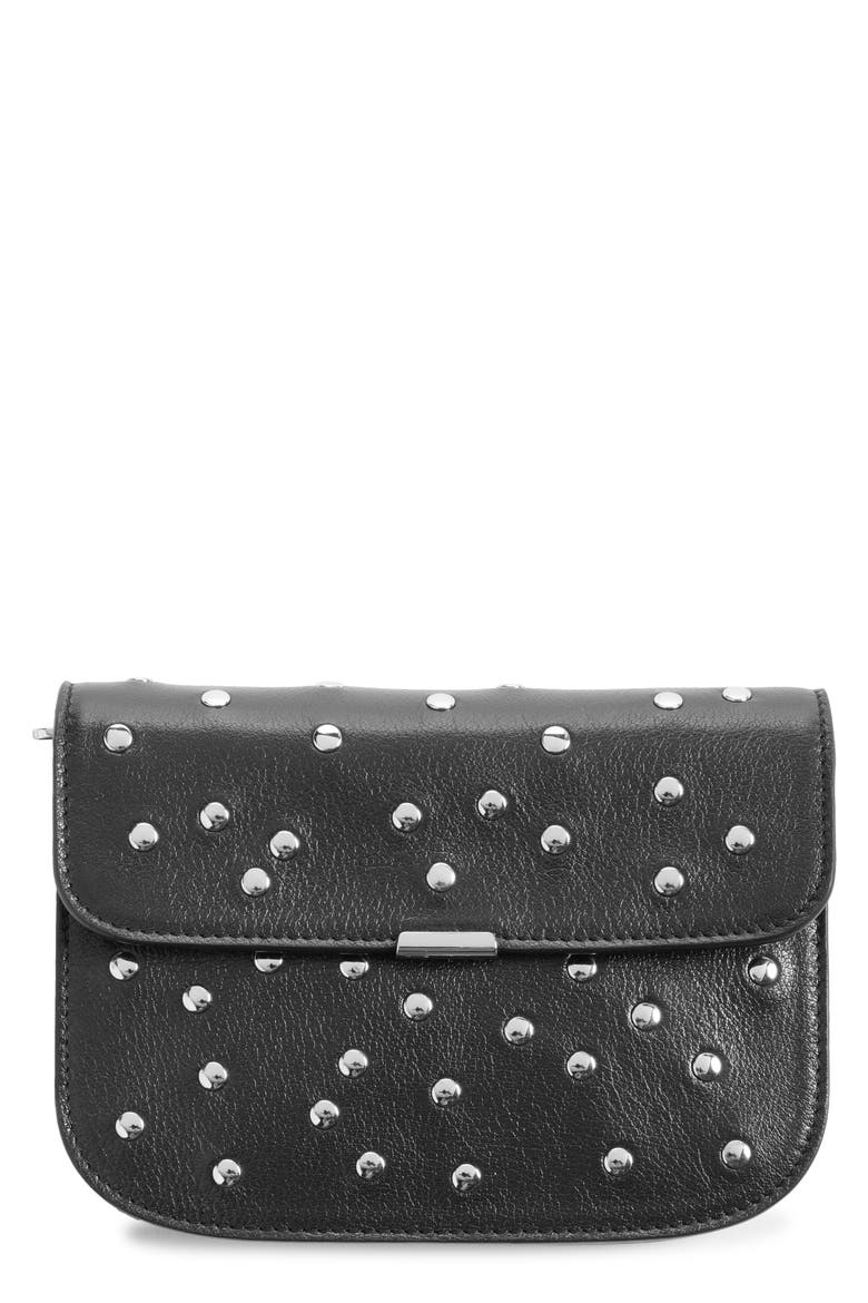 Soft Tab Studded Leather Wallet, Main, color, DARK CHOCOLATE BR490
