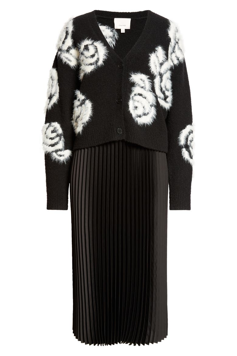 Aerin Abstract Floral Long Sleeve Sweater Dress, Alternate, color, BLACK/ IVORY