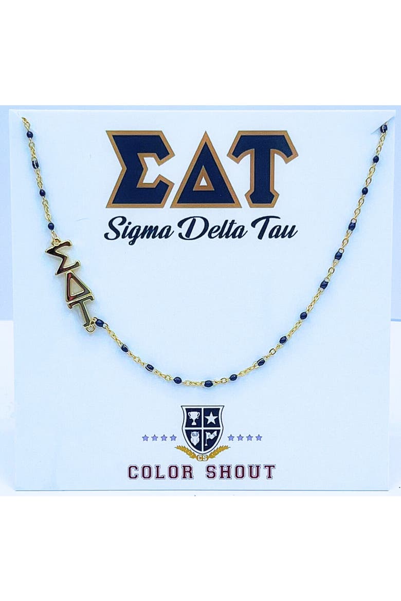 Sigma Delta Tau Greek Letter Side Set Necklace, Main, color, Yellow Gold