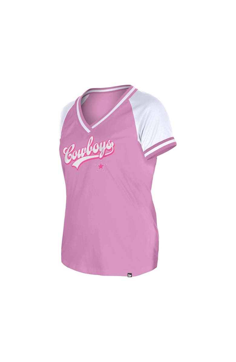 New Era Women's New Era Pink Dallas Cowboys Color Multiplier Raglan V-Neck T-Shirt, Alternate, color, Pink