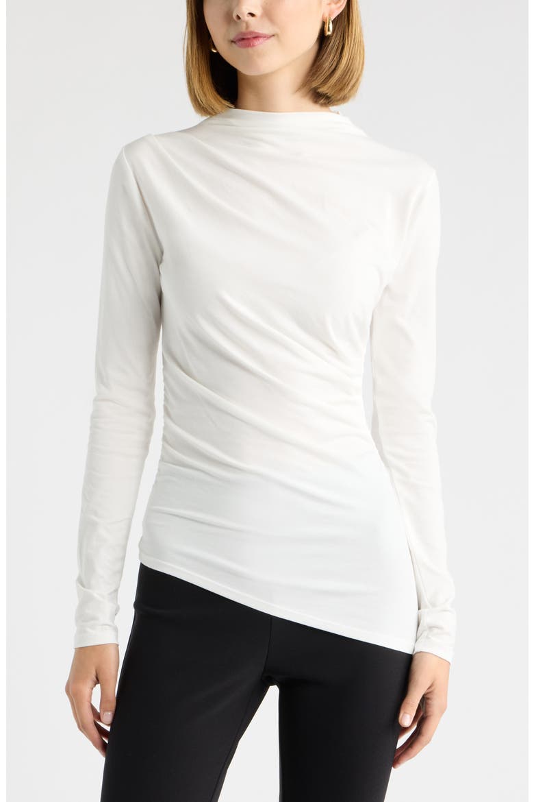 Ruched Asymmetrical Mock Neck Top, Main, color, IVORY