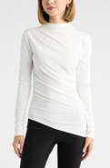 Open Edit Ruched Asymmetrical Mock Neck Top