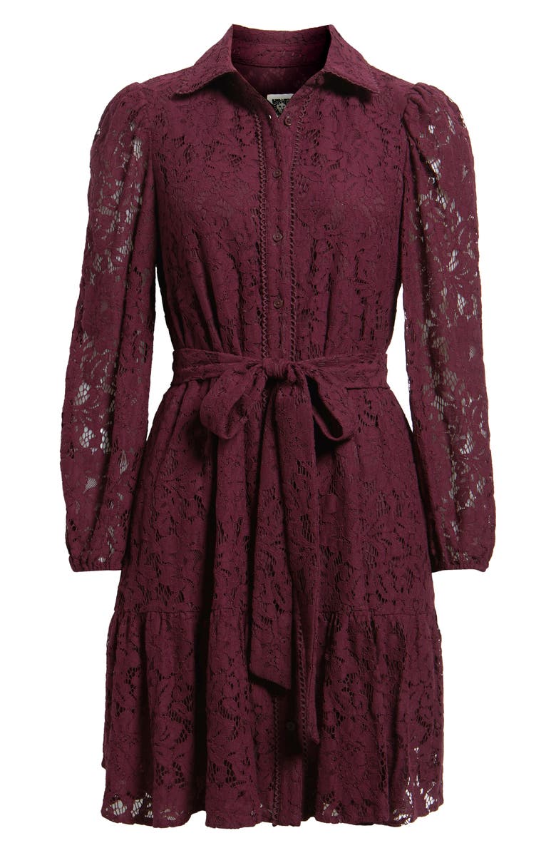 Anne Klein Lace Long Sleeve Tiered Shirtdress, Alternate, color, Dark Chianti