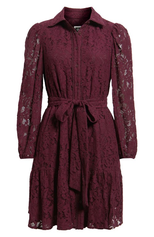 Anne Klein Lace Long Sleeve Tiered Shirtdress In Burgundy