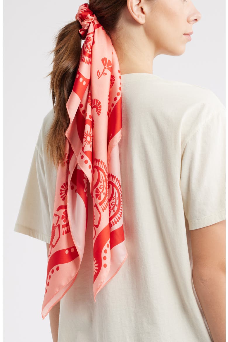 Paisley Print Scrunchie Scarf, Alternate, color, PEACH COMBO