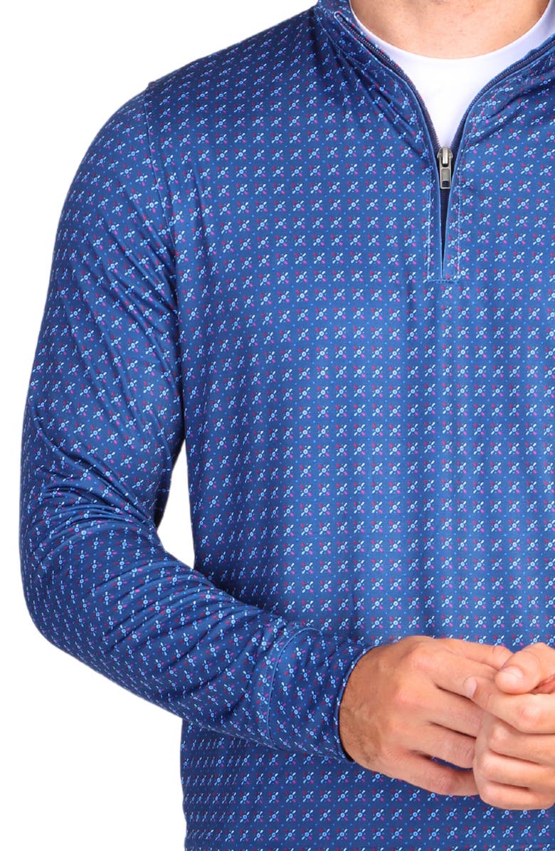 TailorByrd Navy Geometric Print Quarter Zip Performance Polo, Alternate, color, 