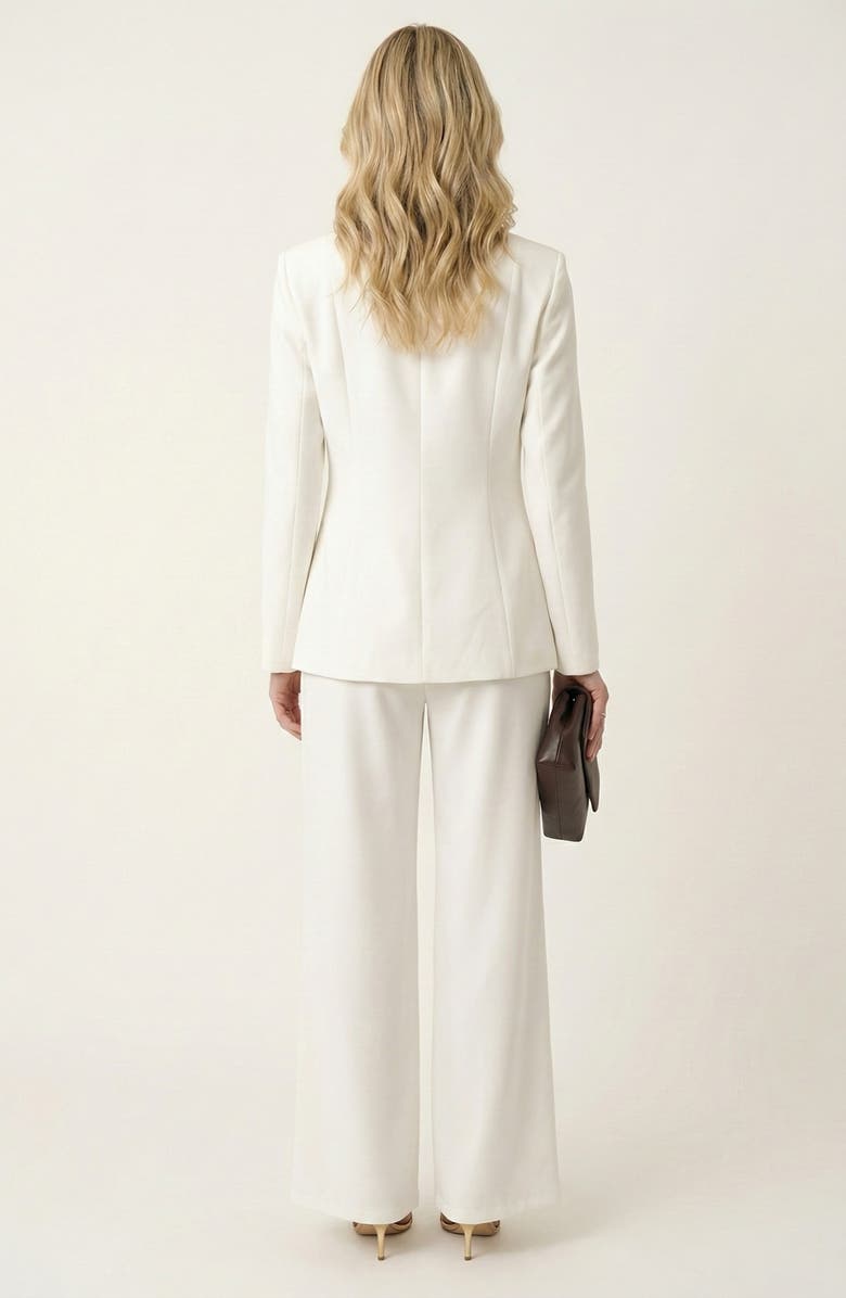 Modenaire Tailored Button Front Jacket and Wide Leg Pants Set, Alternate, color, Ivory