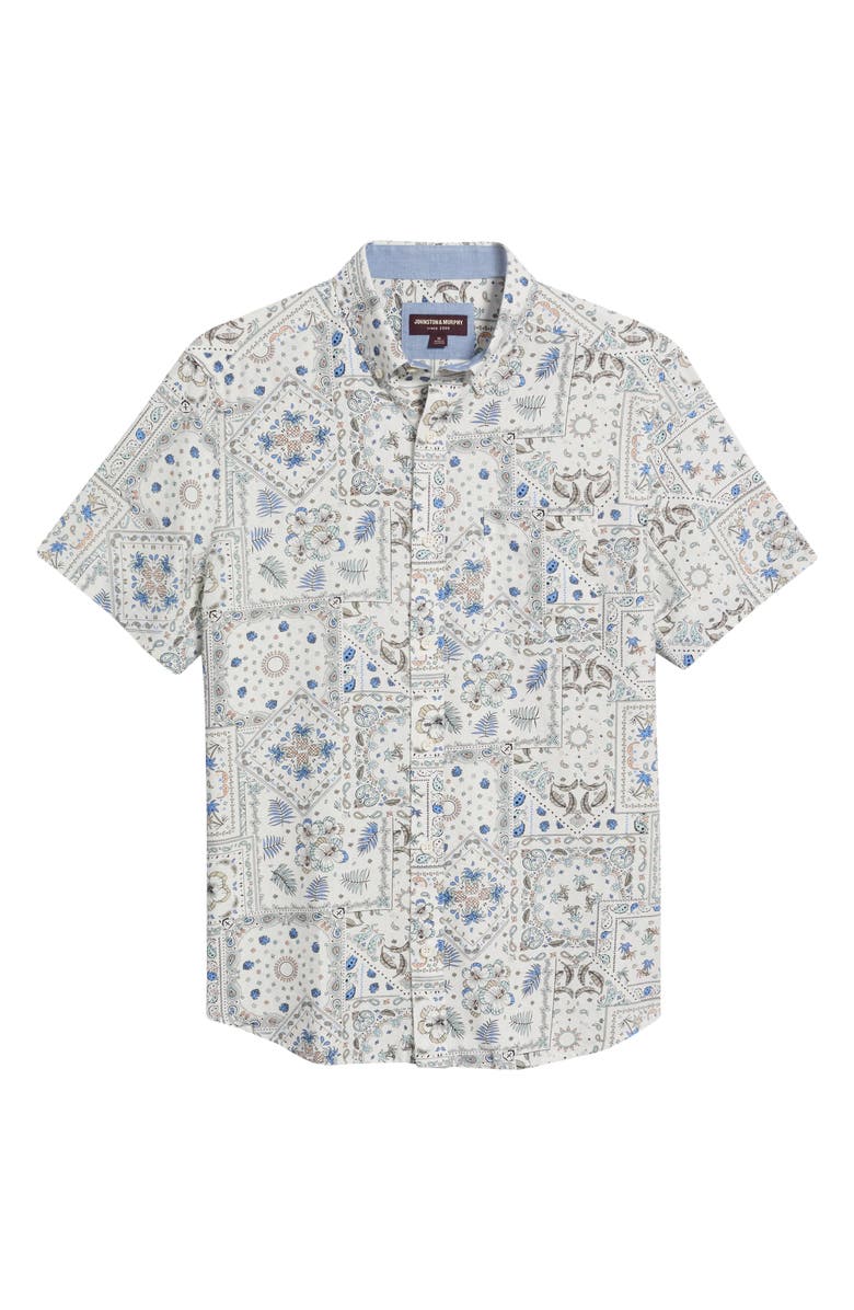Johnston & Murphy Bandana Print Short Sleeve Button Down Shirt, Alternate, color, White Multi