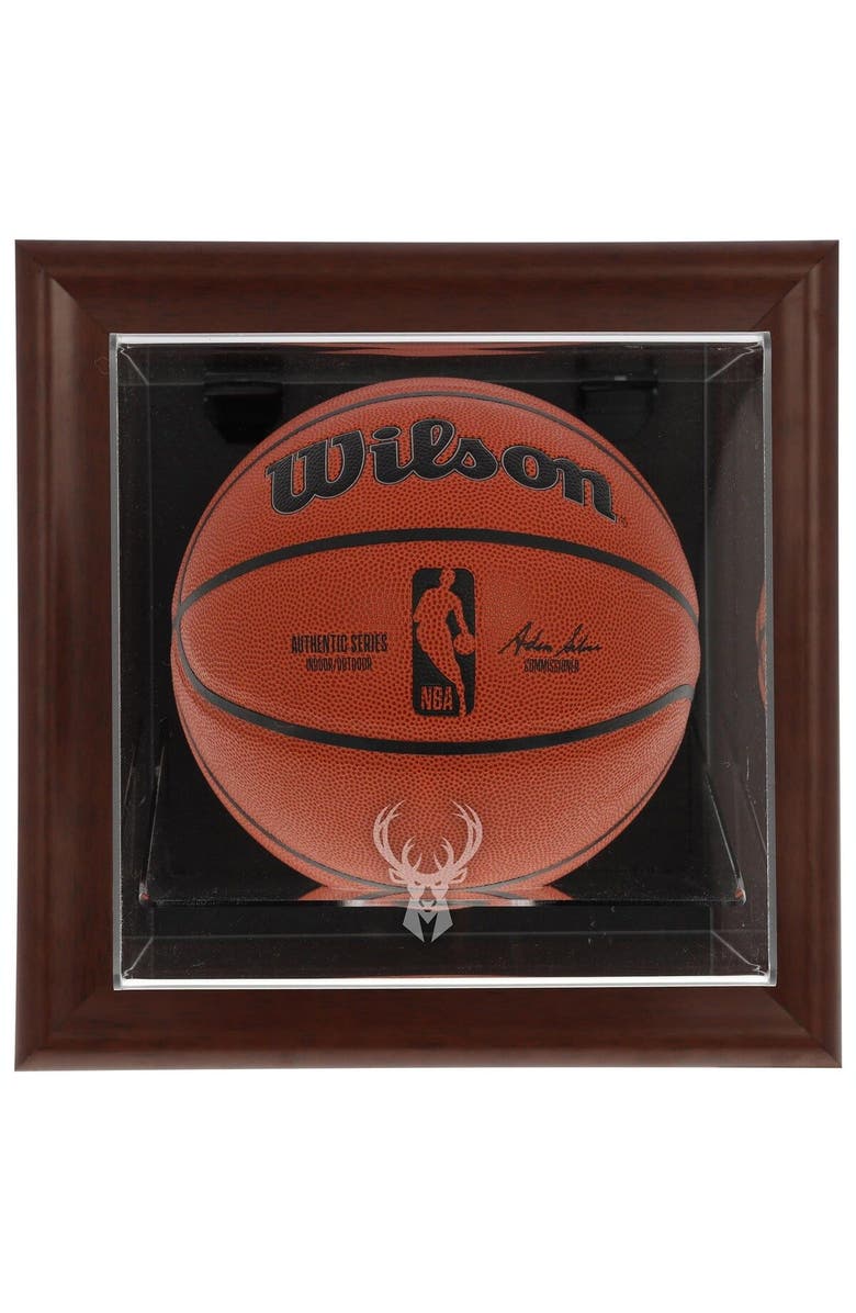 FANATICS AUTHENTIC Milwaukee Bucks Framed Brown Wall-Mounted Team Logo Basketball Display Case, Main, color, 