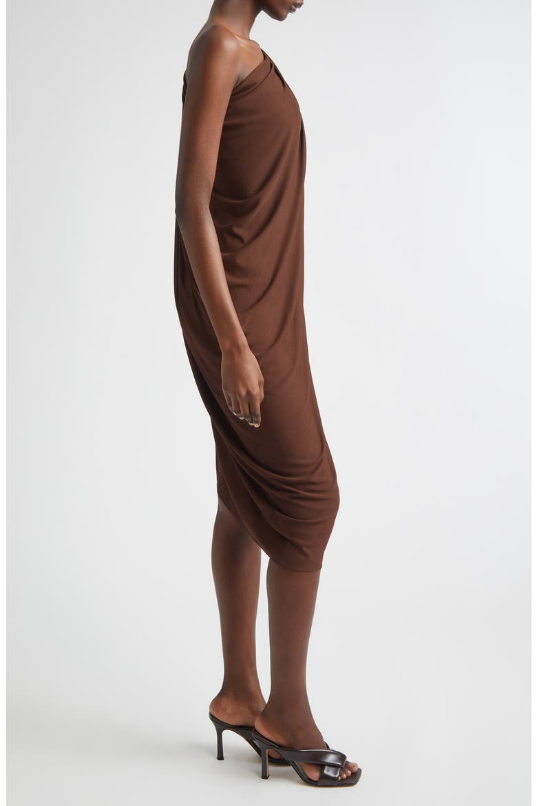 Draped Matte Jersey One-Shoulder Dress, Alternate, color, ESPRESSO 207