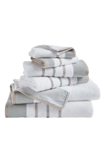 Woven & Weft Cotton Textured Stripe 6-piece Towel Set In Glacier Grey/cappuccino