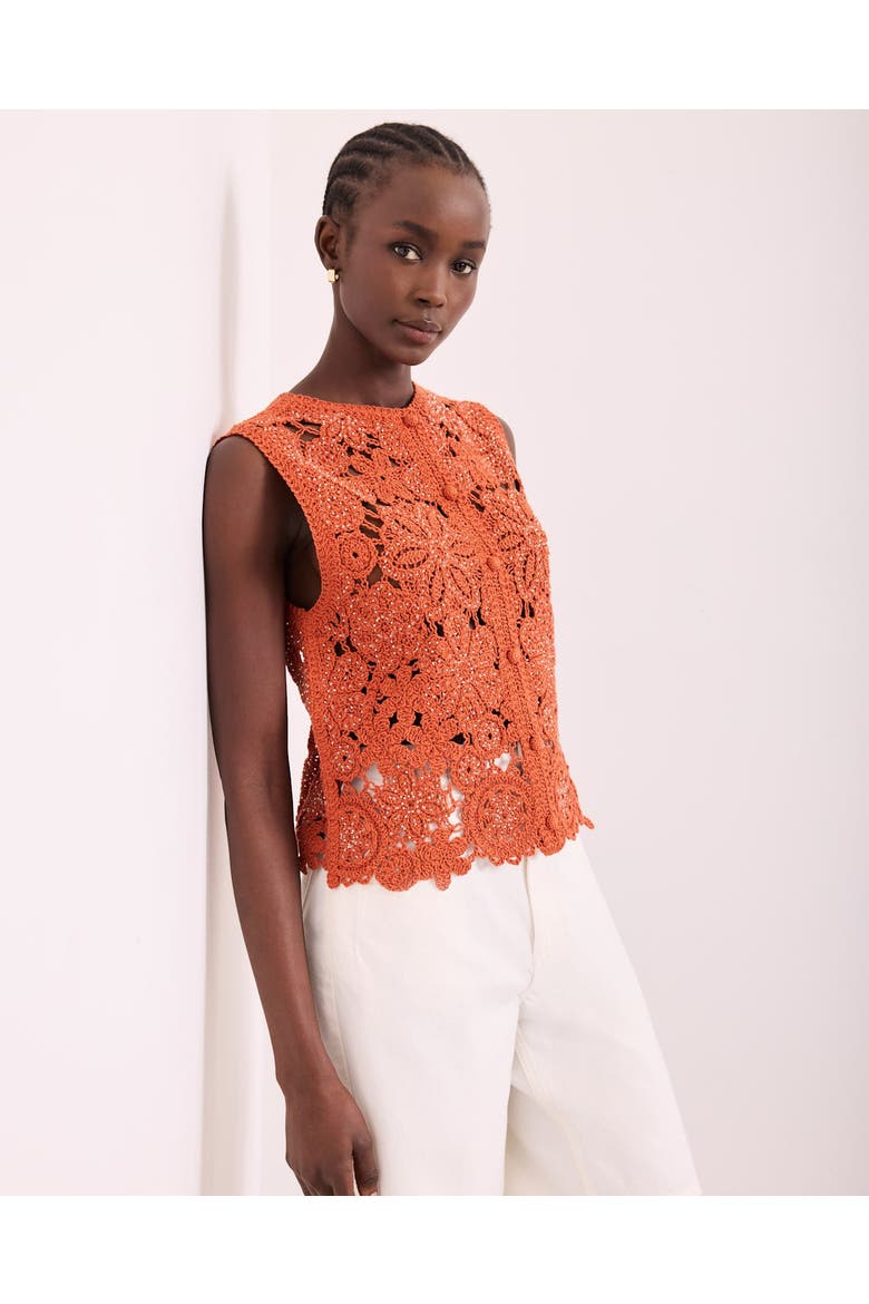 Cotton Blend Crochet Top, Alternate, color, Orange