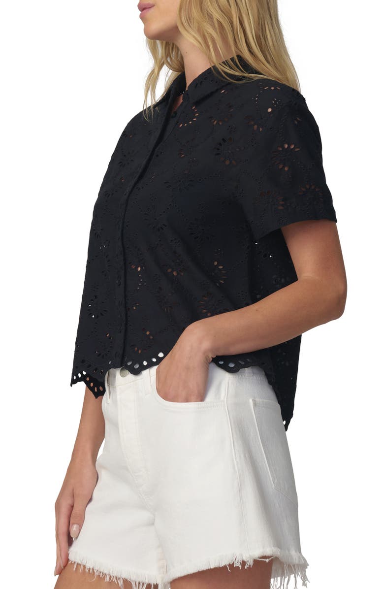 Joe's Sheer Crop Cotton Broderie Anglaise Button-Up Shirt, Alternate, color, Black