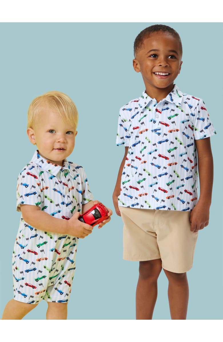 RuggedButts Performance Polo Romper, Alternate, color, Tiny Let's Roll