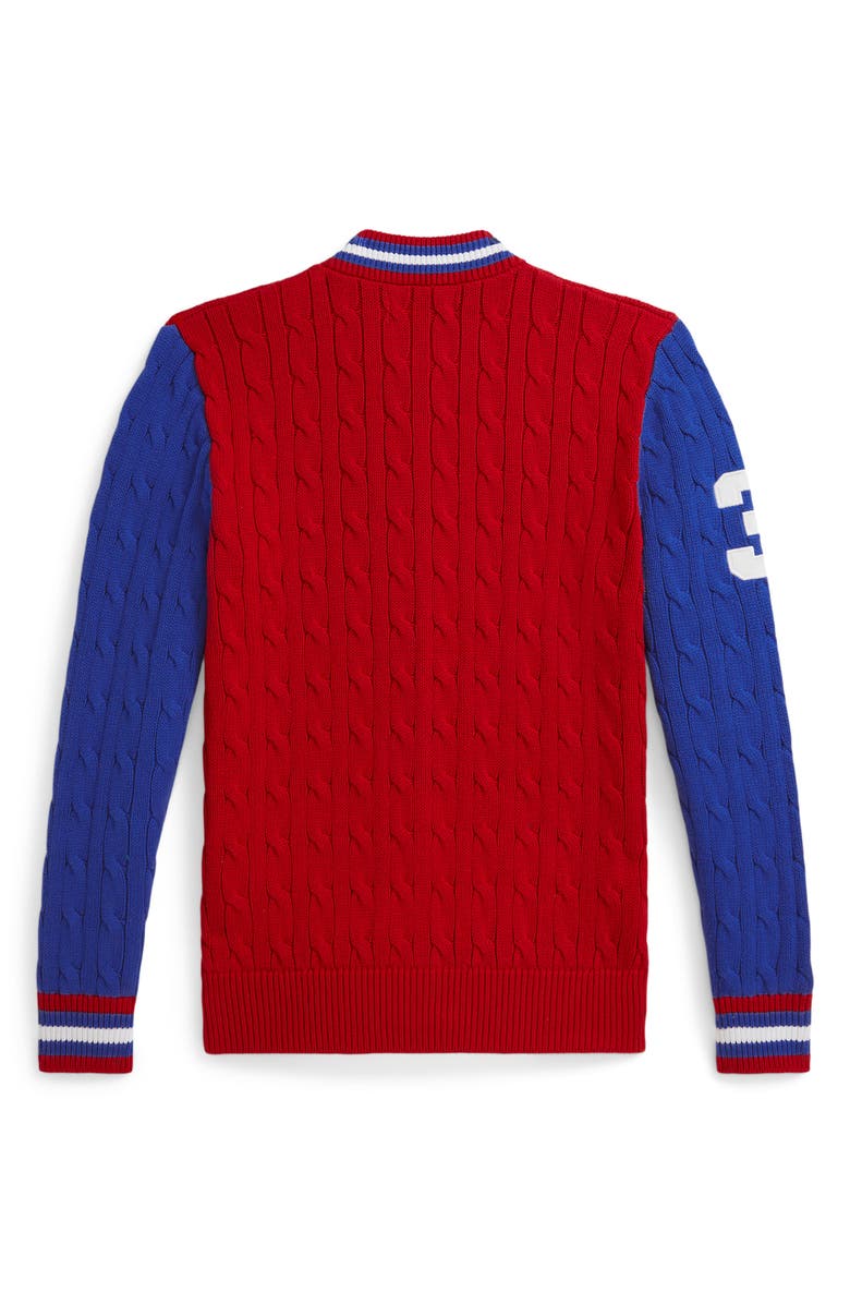 Polo Ralph Lauren Cotton Cable Zip Cardigan, Alternate, color, Red Multi