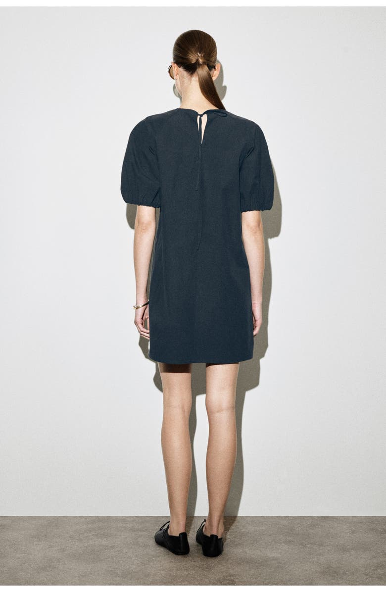 COS Puff-sleeve Cotton Mini Dress, Alternate, color, Black