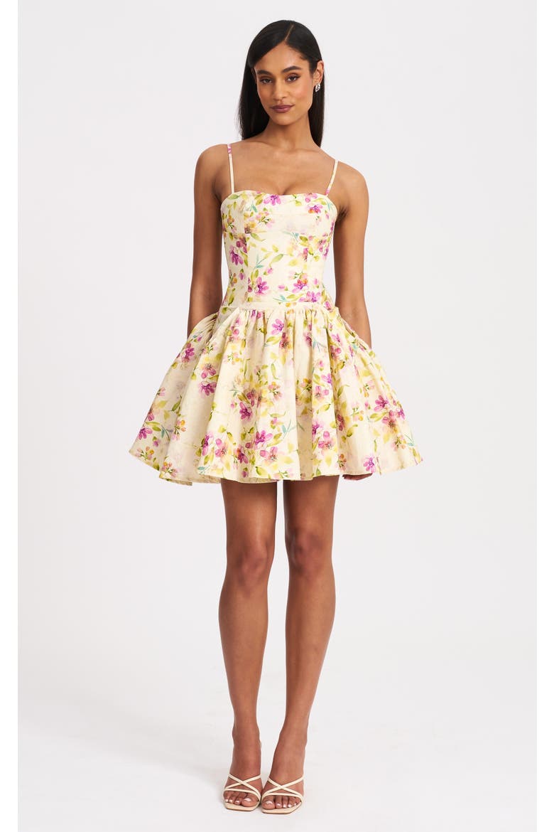 Valda Print Linen Mini Dress with Pockets, Main, color, Yellow pink floral print