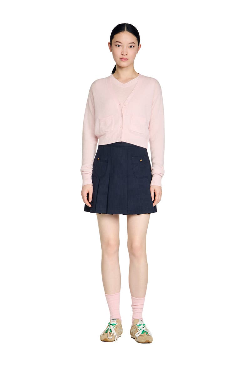 Cropped cashmere wool cardigan, Alternate, color, Light pink