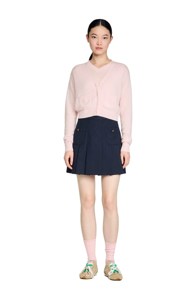 SANDRO Cropped cashmere wool cardigan, Alternate, color, Light Pink