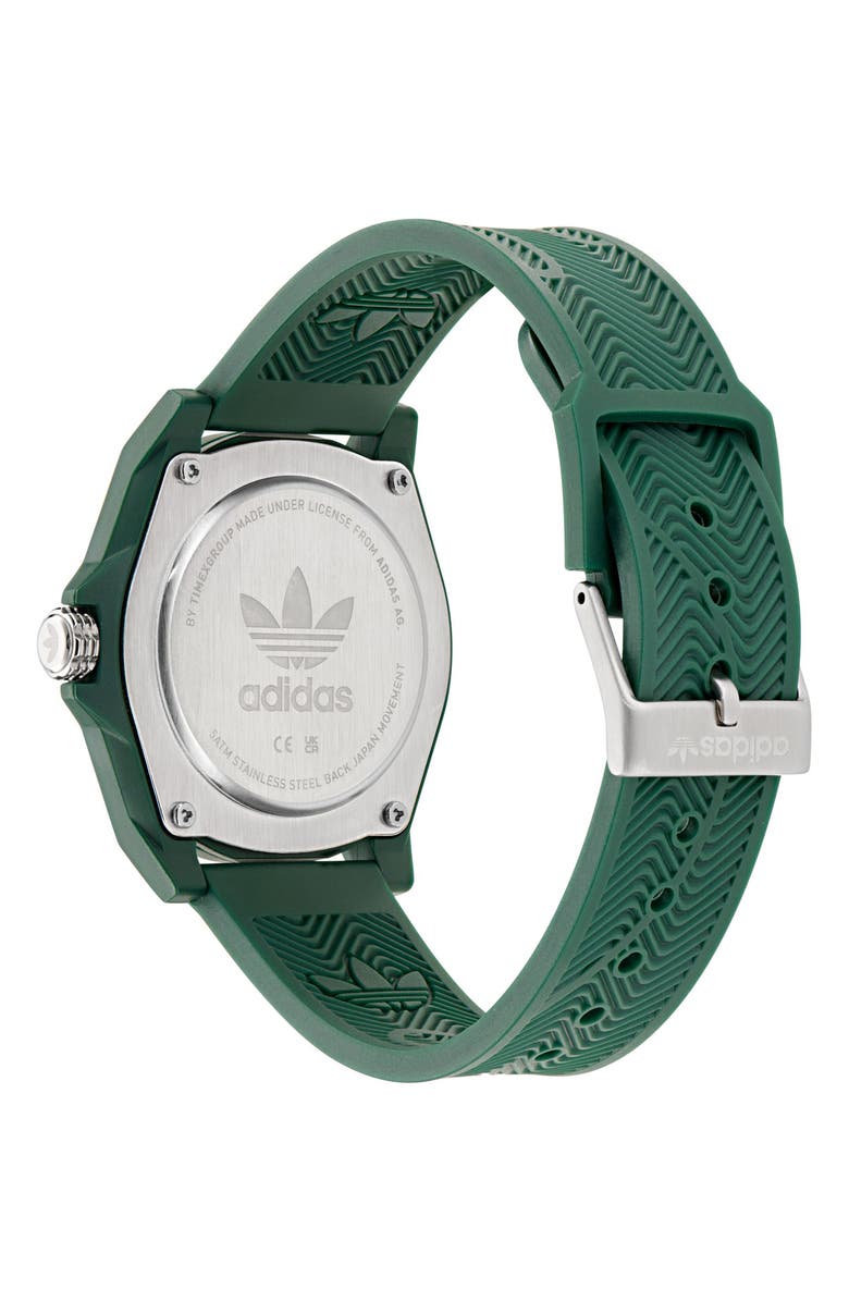 adidas AO Street Project 4 Green Logo Tread Dial Resin Strap Watch, 41mm, Alternate, color, Green