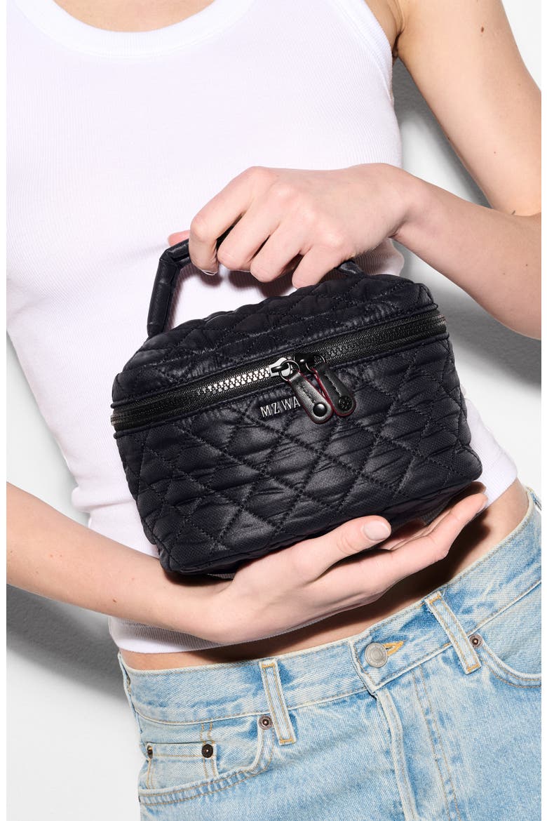 Quilted Nylon Vanity Case, Alternate, color, BLACK