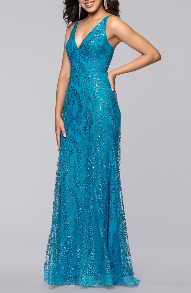 Blondie Nites V-Neck Sequin Gown, Alternate, color,