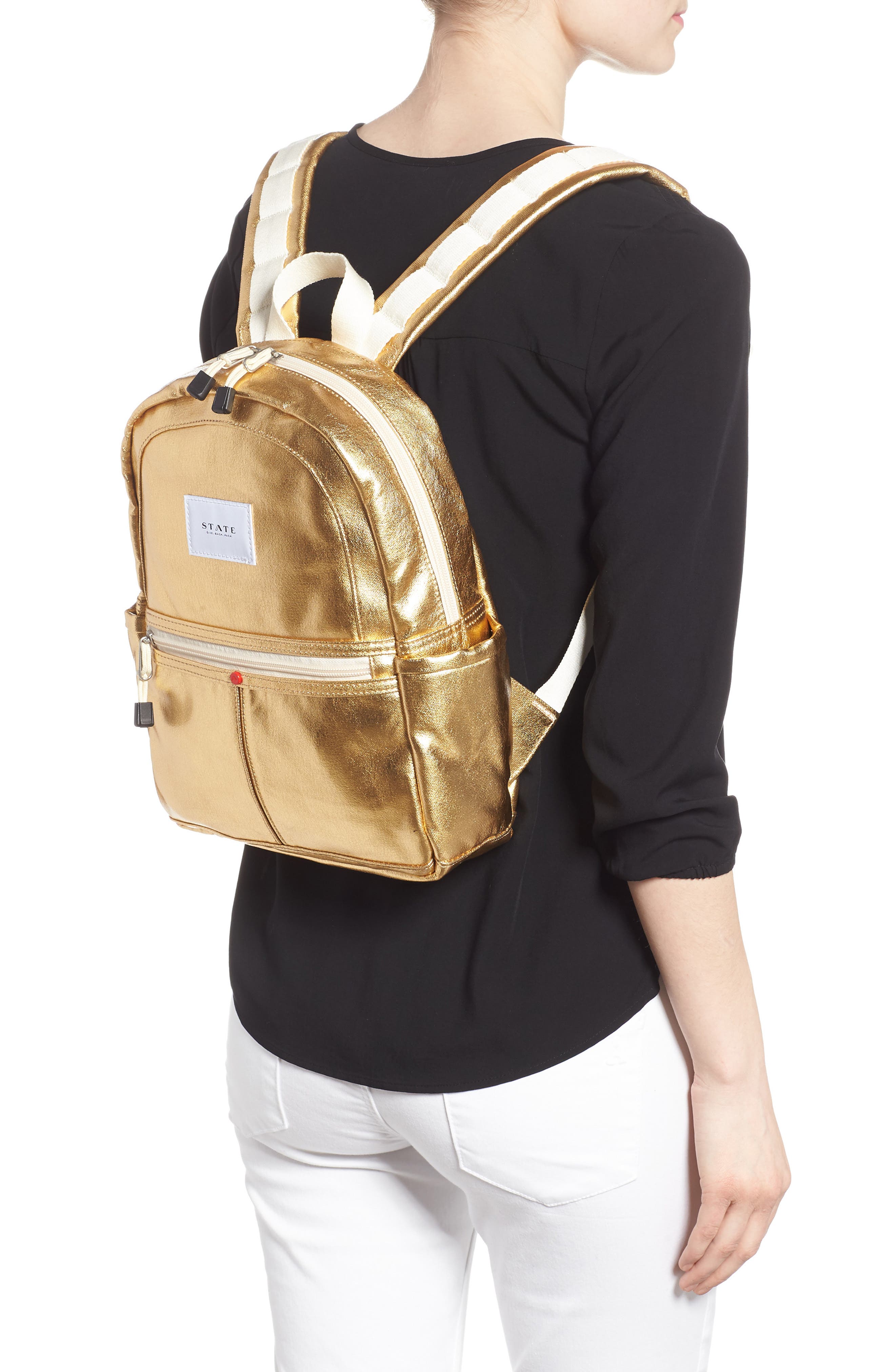 Downtown Mini Kane Metallic Backpack, Alternate, color, GOLD